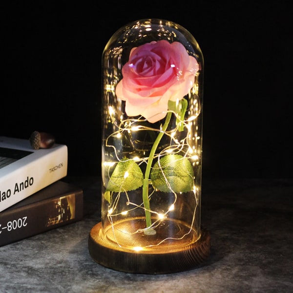 Drop shipping Galaxy Rose Kunstige Blomster Skjønnheten og Udyret Rose Bryllupsdekor Kreativ Valentinsdag Morsdagsgave brown base pink