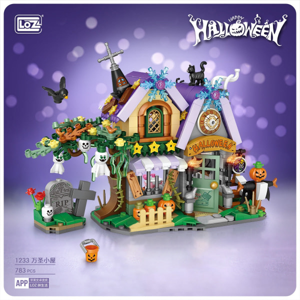 LOZ Creative MINI Halloween Hut House Byggkloss MOC Pumpavagn Happy Halloween Dekoration Tegelstenar Pojkar Barn Leksaker Presenter Model C with box