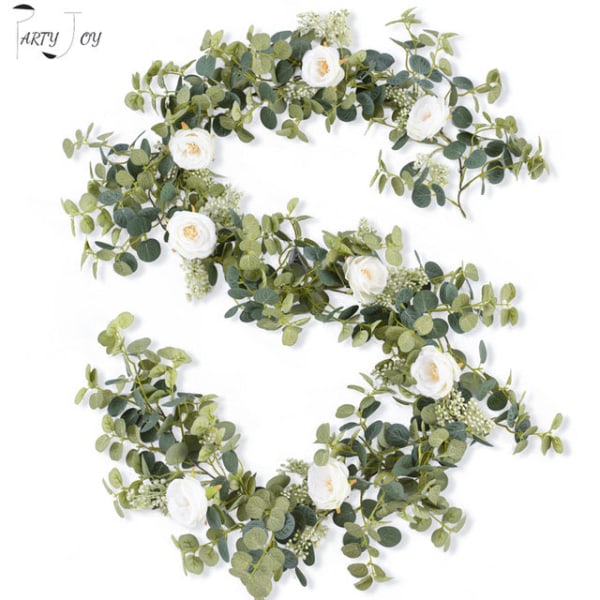 2M Kunstige Blomster Planter Falsk Eukalyptusranke Garland Hengende for Bryllup Hjem Kontor Fest Hage Håndverk Kunst Dekor 1pc champagne rose
