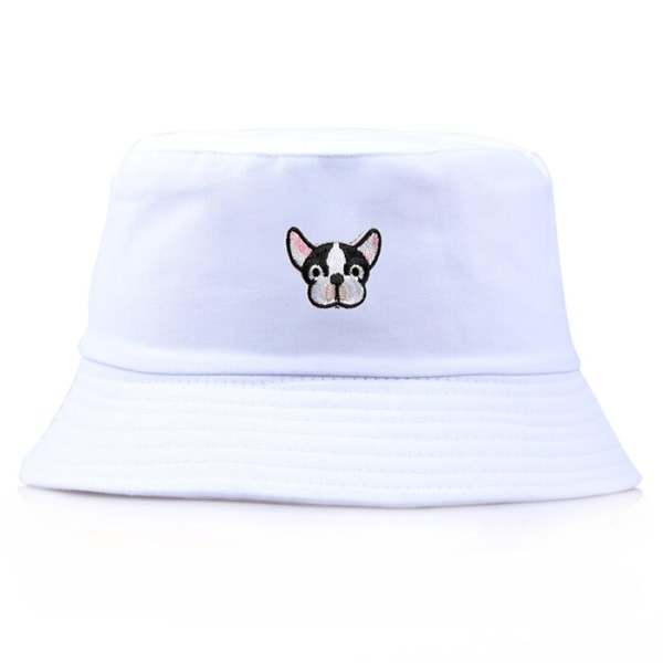 Unisex Broderad Alien Vikbar Bucket Hat Sommar Strand Solhatt Streetwear Fiskehatt Utomhus Bucket Keps Herr Dam Hatt dog white One Size