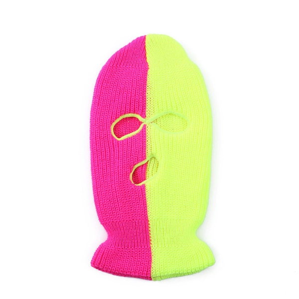 Syksyn ja talven uusi lämmin kolmen reiän kaksivärinen neulottu hattu, miesten ja naisten tukkumyynti, Internet-julkkis CSGO-hattu, niskasuoja, pyöräilylakki Pink and yellow