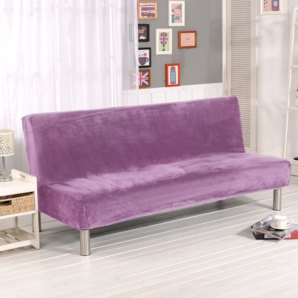 Plysjstoff Fold Armløs Sovesofa Trekk Sammenleggbart setetrekk Tykkere trekk Benk Sofabeskyttelse Elastisk Futon Trekk vinter Ivory L Size