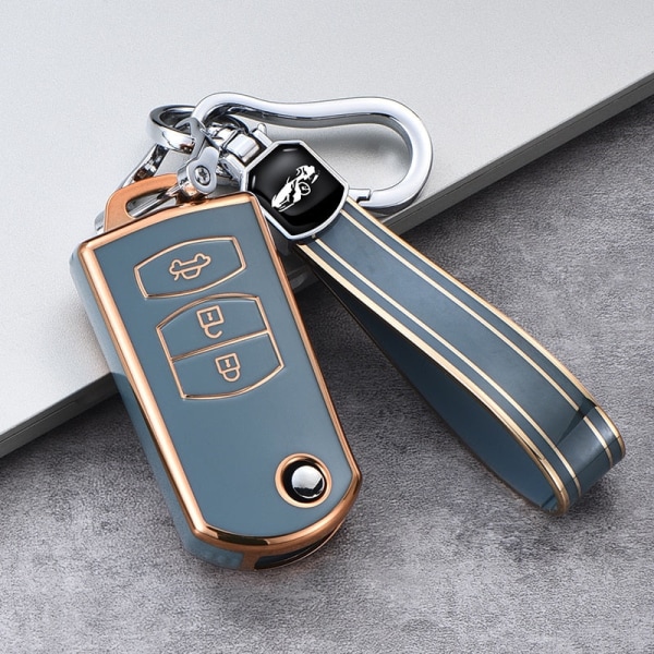 2 3 Knapper Myk TPU Flip Bilnøkkel Etui Deksel For Mazda 3 2 6 2003 2004 2005 2006 2007 2008 2009 2010 2011 2012 2013 Bilholder B grey keychain