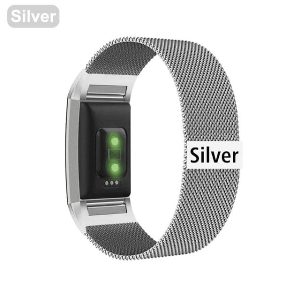 Magnetisk Milanese Loop Band i rostfritt stål för Fitbit Charge 2 band Ersättningsarmbandsrem för Fitbit Charge 3 4 Watchband Silver S--210mm--Charge 2