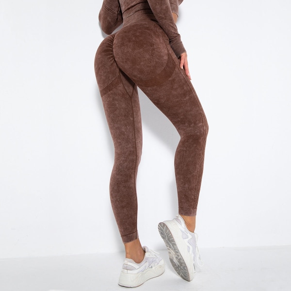 Sömlösa Tvättade Fuktabsorberande Sexiga Peach Hip Wicking Yogabyxor Träningsbyxor Leggings 6500 trousers-washed wine red M