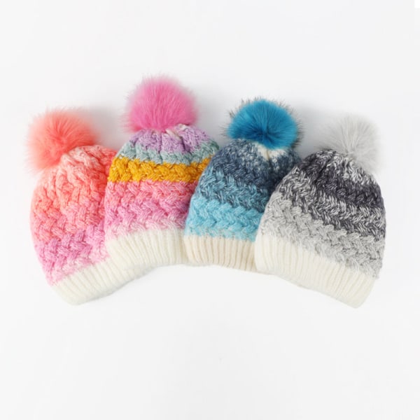 Hue Piger Udendørs Vinter Farvegradient plus Fluffy Bolde Hue Drenge Ærmehue Pastel Average size