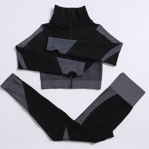 Yoga Set Workout gym kläder fitness för träningsoverall för kvinnor 3 Pcs set black gray L