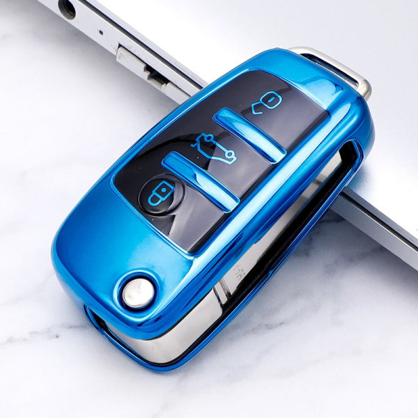 TPU Sammenleggbar Nøkkelveske Bag Cover For A3 A4 A5 A6 A7 Q3 Q5 S6 B6 B7 B8 C6 8P 8V 8L TT RS Bil Shell FOB Beskyttelse Tilbehør Overseas blue key case