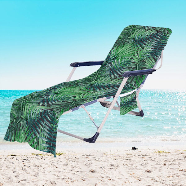 Tropiska Växter Mikrofiber Strandstolsöverdrag Handduk Med Ficka Utomhus Snabbtorkande Bärbar Trädgård Pool Lounge Stol Filt 12 73x210cm
