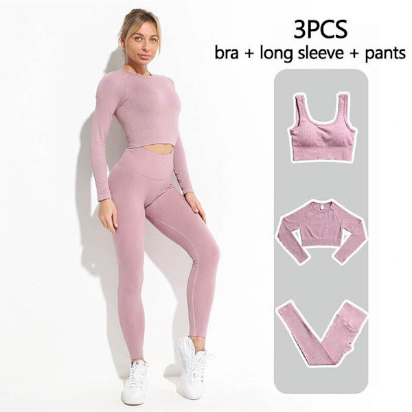 Yoga Set Träningskläder Toppar Och Leggings Sportdräkter För Kvinnor BraPants Khaki S