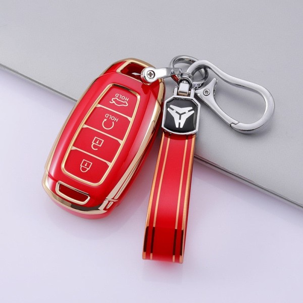 För Hyundai I30 Ix35 KONA Encino Solaris Azera Grandeur Ig Accent Santa Fe Palisade TPU Bilnyckel Fodral Nyckelskydd Nyckelring B Red buckle