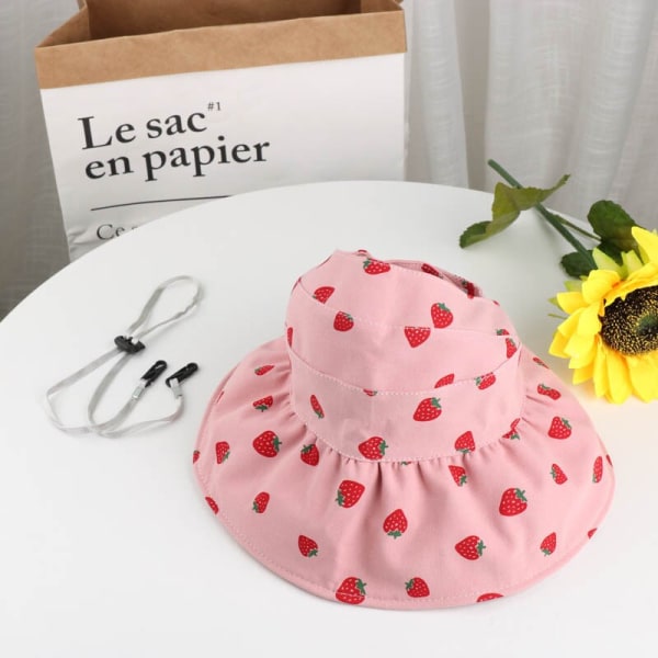 Sød Sommer Baby Pige Spand Hat Print Udendørs Sløjfe Børn Pige Solhat Børn Spædbarn Småbørn Panama Strand Kasket with rope for 2-7 years