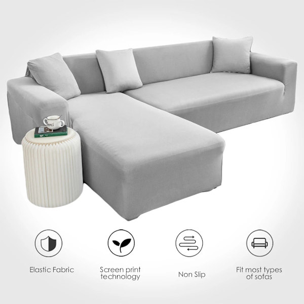 Ensfarvet Sofabetræk Stor Elasticitet Stræk Sofabetræk Loveseat Sofa Hjørnesofa Håndklæde Møbelbetræk 1/2/3/4 Personers Grey 2-seater 145-185cm