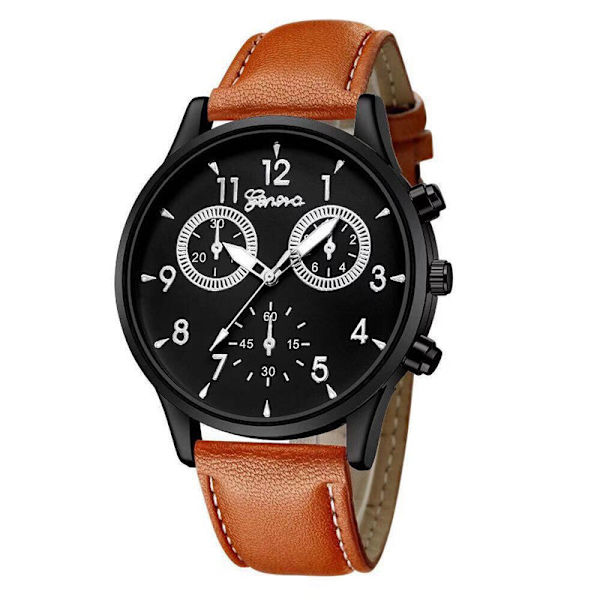 Quartz Ur Simple Casual Bælteur Geneva Ur Herre Black brown belt with Shell
