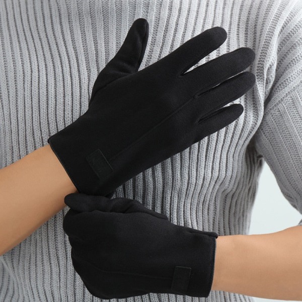 Herr Höst Vinter Mocka Plus Sammet Håll Värmen Pekskärm Utomhus Sport Handskar Mode Solid Elasticitet Kör Cykling 06 One Size
