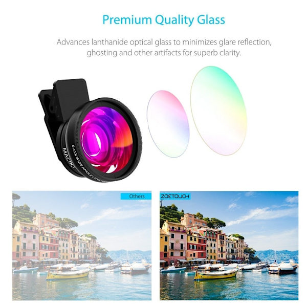 Tongdaytech Mobiltelefon Linse 0.45x Super Vidvinkel 12.5x Makro HD Kameralinse Til iPhone 12 11 8 7 6 XS Huawei Xiaomi Samsung Overseas Red