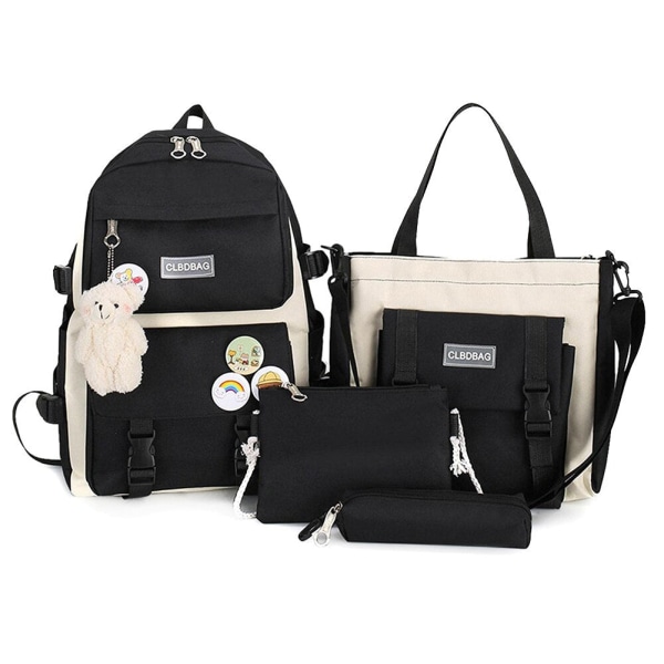 4 st/set Skolryggsäckar för damer Skolväska Daisy Canvas för tonårsflickor Student College Bokväska Pojkar Portfölj Bolsas Mochilas E Black Backpacks