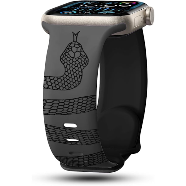 Klockarmband för Apple Watch iWatch 38/40/41/42 10:e generationen mm ormmönster lasergraverat silikonarmband - grått och svart