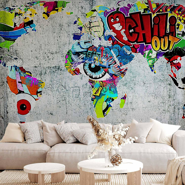 Självhäftande väggmålning - Karta - Graffiti 98x70 cm 98x70 cm