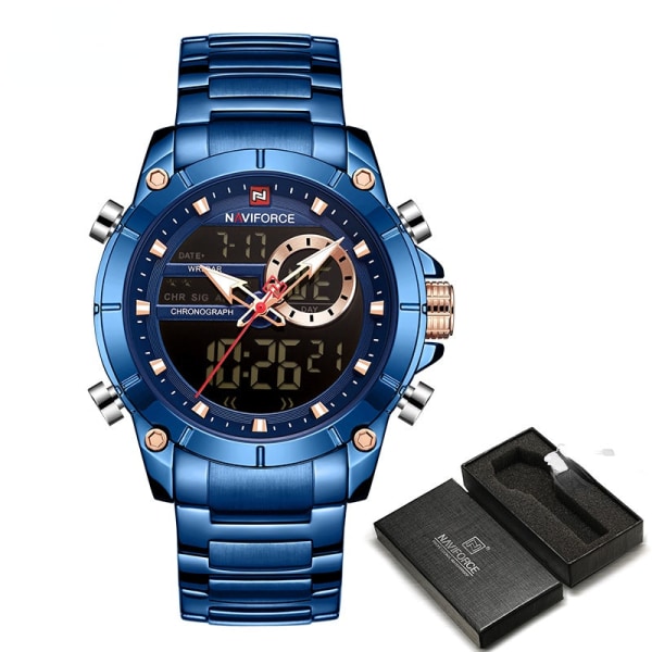Herr Militär Sport Armbandsur Guld Quartz Stål Vattentät Dubbel Display Herrklockor Relogio Masculino BEBE BOX