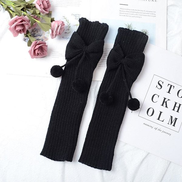 Lolita Pitkät Sukat Naisten Säärystimet Neulotut Lämpimät Jalkasuojat Valkoiset Käsivarsi- ja Säärystimet Naisten Syksyn Talven Virkatut Sukat Saappaansuojat black bow One Size