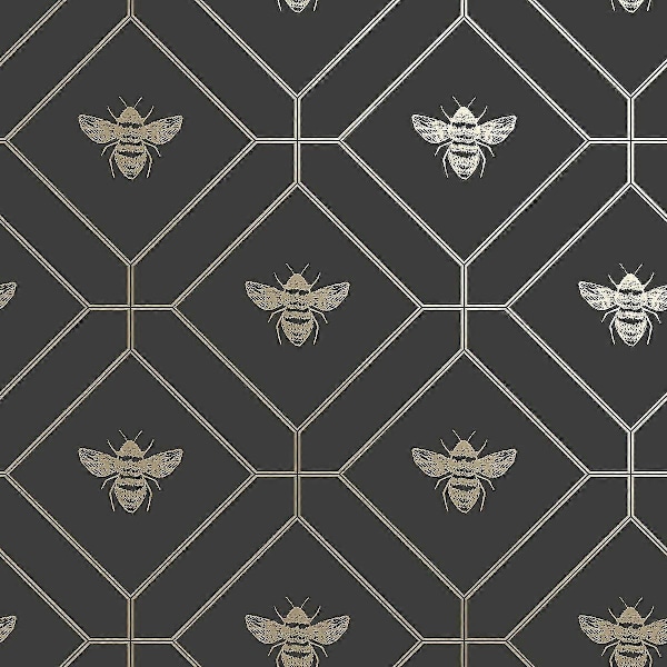 Honeycomb Bee Tapet Holden Kolgrå Charcoal