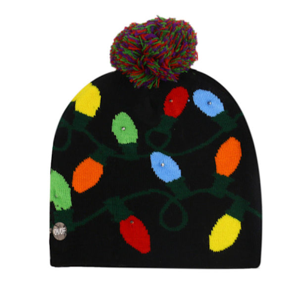 Julgransfläns med bollstickad mössa med LED färgglatt bländande ljus dekorativ mössa Black light Adjustable 56-60cm
