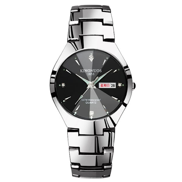 Automatisk Quartz Ikke-Mekanisk Wolfram Stål Farve Stålbånd Parur Lysende Kalender Herre og Dame Vandtæt Studenterur Black with blue face for men