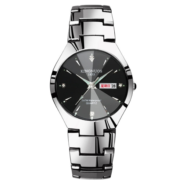 Automatisk Quartz Ikke-Mekanisk Wolfram Stål Farve Stålbånd Parur Lysende Kalender Herre og Dame Vandtæt Studenterur Silver Streak women's blue face
