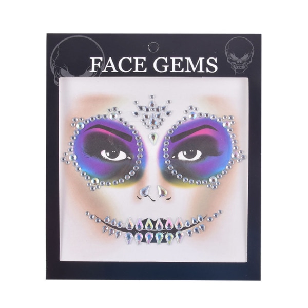 Halloween-ansiktsdekaler Spökskaleansikte med diamantdekoration 3D-klistermärke med sexigt ansikte Bal Holiday Party Ansiktsdekoration 03