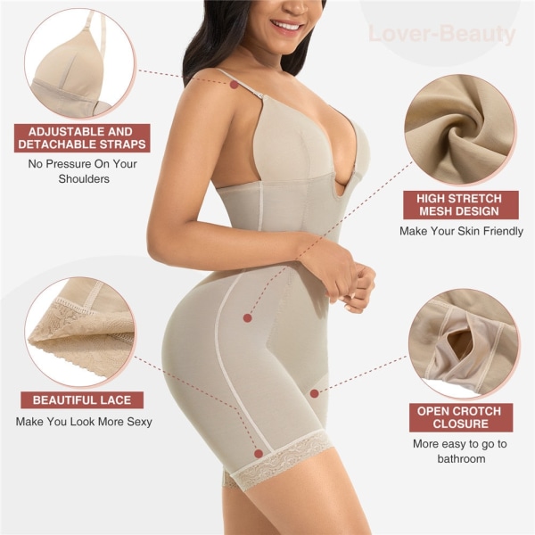 Fajas Colombianas Waist trainer Body Shaper Djup V-hals Rygglös Sexig Body Shapewear Push Up Butt Lifter Slimming Underkläder nude L