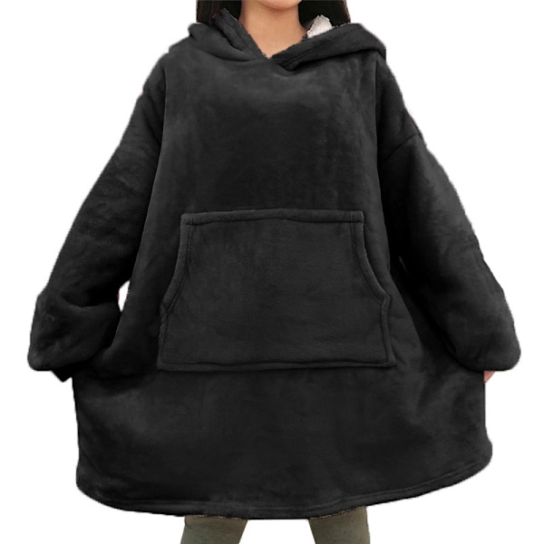 Vinter Oversized Hettegenser Teppe Med Ermer Fleece Genser Rutete Hette Dame Lomme Hettegenser Oversize Mykt Teppe hmy623 black One Size