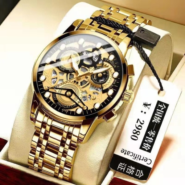 Herrklocka Shopee Hollow Helautomatisk Vattentät Klocka Självlysande Quartzklocka One Piece Black Shell black surface