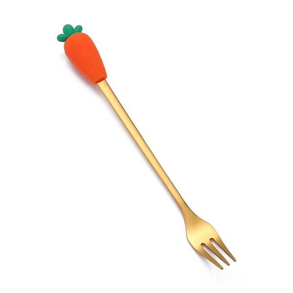 Hedelmähaarukka Söpö Lasten Astiasto Vesimeloni Lusikka Nukkekakku Jälkiruokahaarukka Ruostumaton Teräs Kahvilusikka Carrot Golden Fork
