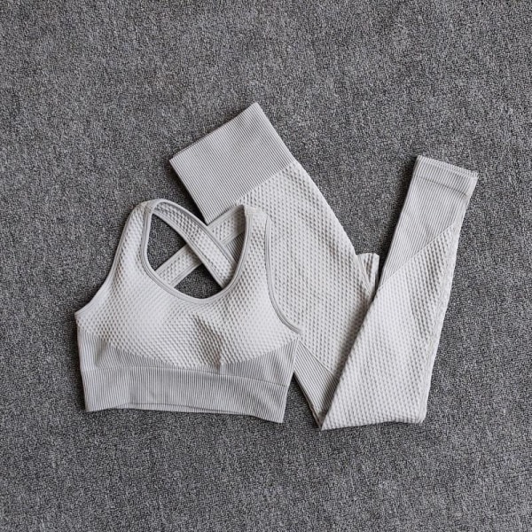 Yoga Set Långärmad Yoga Kläder Dam Sport Gym Träningsdräkter Löparkläder BraPantsWhite S