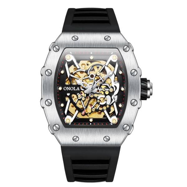 Automatisk mekanisk watch Silikonband Mode vattentät watch för män Silver yellow