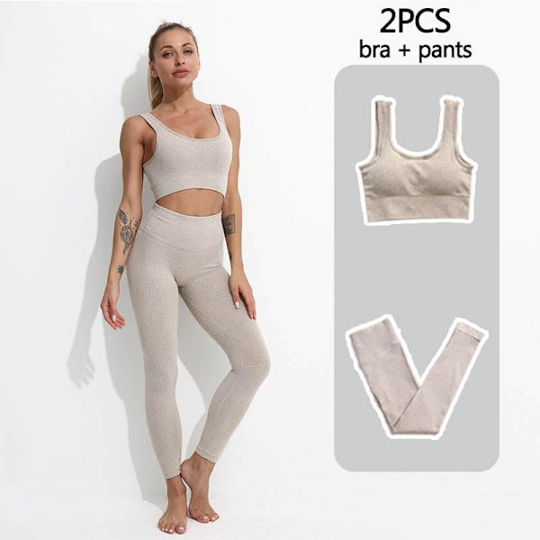 Yoga Sett Treningsklær Topper Og Tights Sportsdrakter For Kvinner BraPants Black L
