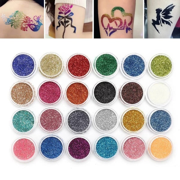 Diamant Glitter Tatuering Set Semi-Permanent Liten Tatuering Färg Scen Glitter Smink Handbag Set