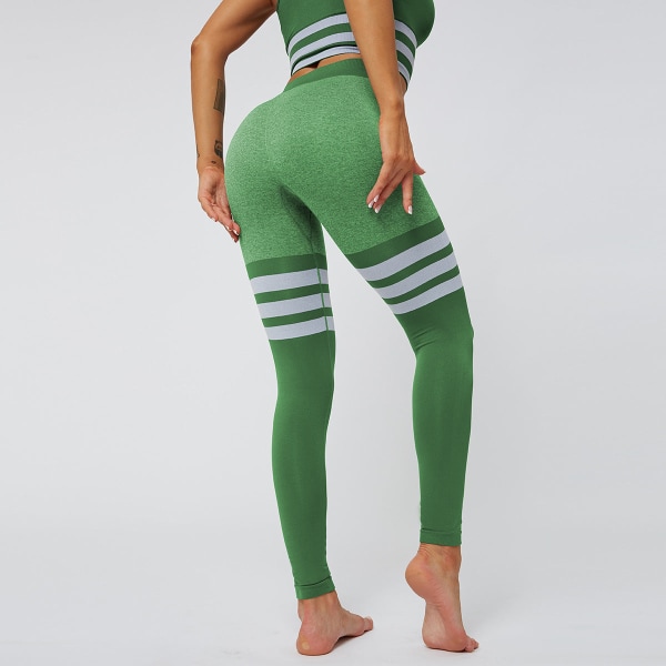 Europeisk och amerikansk sexig persika höft Yogabyxor med hög midja, stickade sömlösa och andningsbara randiga Yoga- fitness för kvinnor 6088 pants-light green M