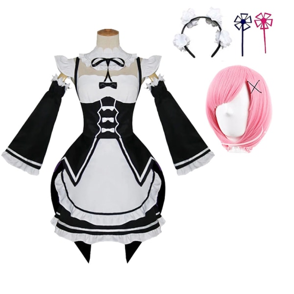 Anime Re Life In A Different World From Zero Ram/Rem Cosplay -asut, piikatytön asu, Halloween-asu, piikatytön mekko style1 XL