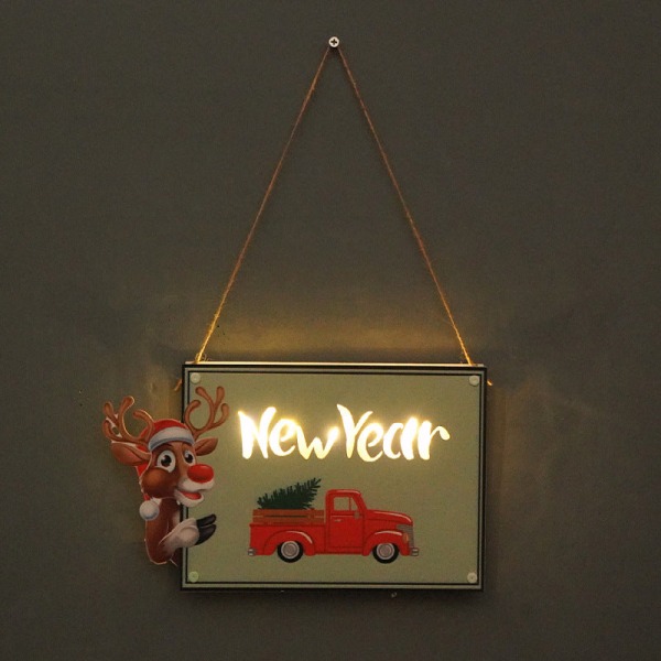 Joulu koristeovi kyltti LED-valo Juhlakokoontuminen Uudenvuoden loma rekvisiitta seinäkoristeet SD-02B small Happy new year