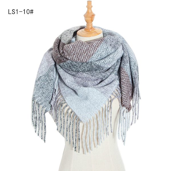Lang Frynse Rutete Skjerf Høst og Vinter Ny Polyester Bustet Firkantet Skjerf Sjal scarfgirl1200SF 110*110cm