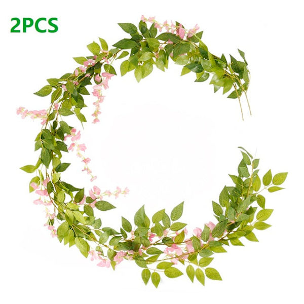 2 stk. 1,8 m Wisteria Kunstig Blomsterranke Efeu Blad Guirlande Rattan Snore Blomster Bryllupsbue Dekoration Hjem Have Fest Dekoration Pink