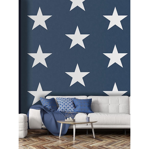 Stjerne Tapet Hvid på Navy - World of Wallpaper AF0025