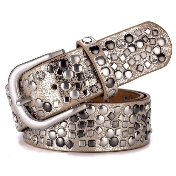 Nittebesat Bælte Dame Punk Gotisk Taljebånd Retro Vintage Læder Silver white