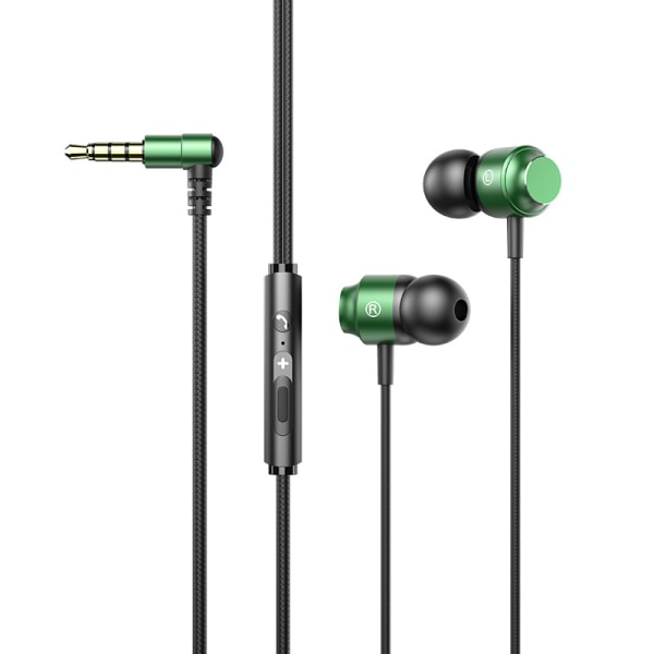 Trådbundna hörlurar subwoofer löpande hörlurar 3,5 mm uttag för telefon Surfplattor och andra enheter trådbundna hörlurar 3.5mm Green