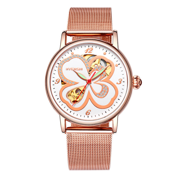 Huangshi Klocka Dam Hollow Luminous Automatisk Mekanisk Klocka Mode Bälte Business Damklocka YSW065S rose gold steel belt