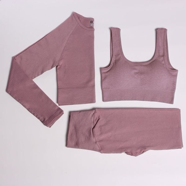 Yoga Set Dam Gym Kläder Kvinnlig Hög Midja Yoga Byxor Träningsdräkt Dam Fitness Kläder 3 Pcs Set Violet M