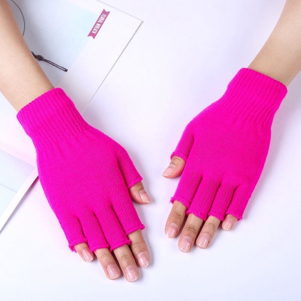 1 par Unisex Svarta Halvfinger Fingerlösa Handskar för Kvinnor och Män Ullstickade Handleds Bomullshandskar Varma Vinterarbetshandskar Black One Size