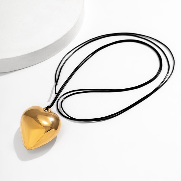 Goth Svart Fløyel Stort Hjerte Anheng Choker Halskjede for Kvinner Elegant Vev Knute Sløyfe Justerbart Kjede Nyttårs Smykker Waxy Thread Gold
